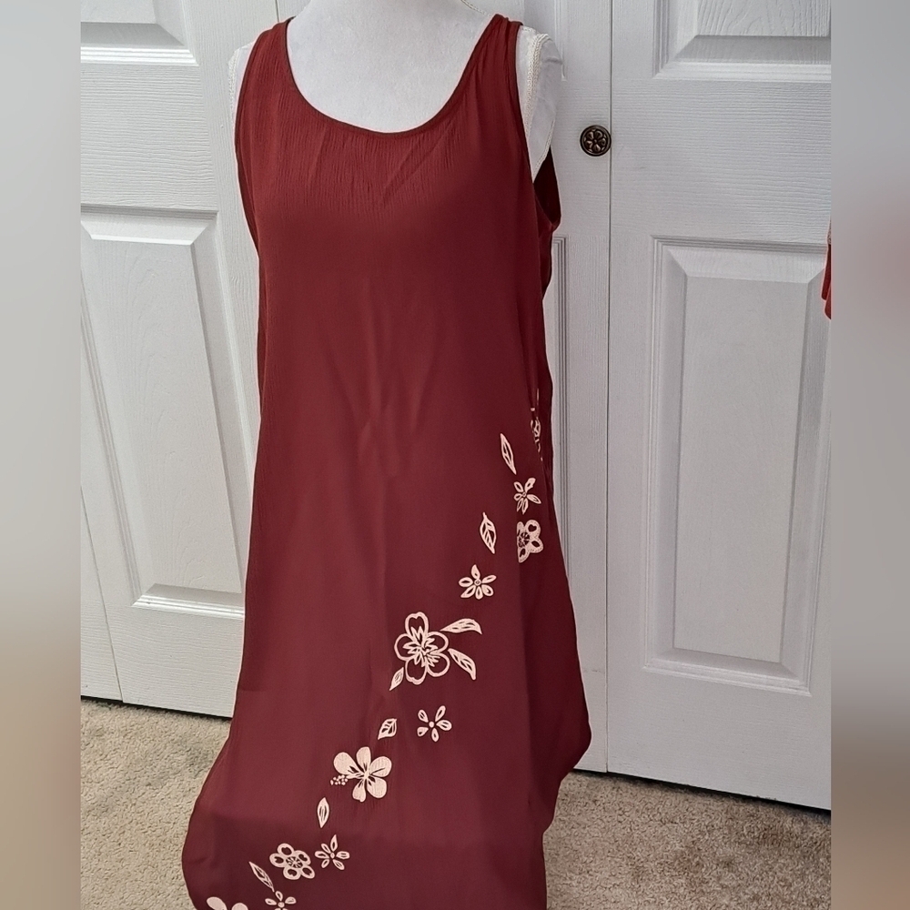 Maroon Maxi Dress With Cascading Flowers Size M